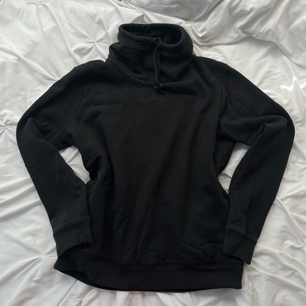 Black Victoria's Secret PINK turtleneck hoodie #loungewear Women's Black Sweater